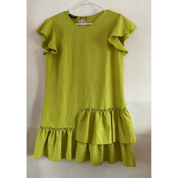 La Perla Dresses & Skirts - La Perla Lime Green Ruffle Flutter Sleeve Mini Shift Dress Size 38 IT 2 US